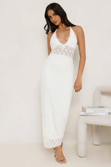 Lace Me Up Halter Maxi Dress Cream